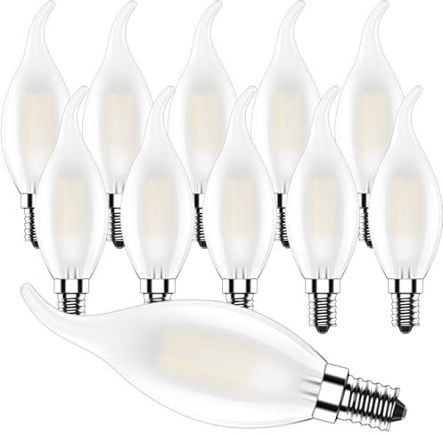 Zcexhph E14 Kerze LED,4W Kerzenlampe,C35 Dimmbar LED Glühbirne Kerzenform,Filament Leuchtmittel 2700K Warmweiß,400LM Kerzenbirnen Ersetzt 40 Watt,Milchglas für Kronleuchter,10er Pack