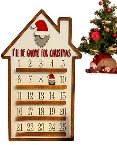 Calendrier de l'Avent en bois | Calendrier de compte à rebours en bois de conception de maison de cheminée pour Noël, décoration murale créative avec Père Noël amovible, calendrier de Noël décoratif L