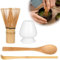 Zanfqvo 4-Teiliges Matcha Besen Set - Matcha Tee Set mit Matcha Whisk, Matcha Besen Halter aus Keramik, 2 Matcha Löffel - Japanisches Zubehör für Ceremonial Match (Weiß)