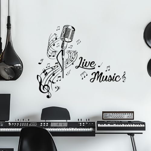 SUPERDANT Live Music Wall Stickers Microphone Wall Decals Music Notes Wall Art Stickers Peel and Stick DIY Black Vinyl Art Decorations for Music Lover Bedroom Music Room Classroom Wall Decor