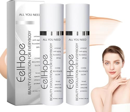 2 Flaschen Age Defy Foundation,Foundation für Reife Haut,Foundation Color Changing für Reife Haut Foundation-Serum für Frauen Anti-Aging Tinted Moisturizer Cream Universeller Farbton (50 Ml)