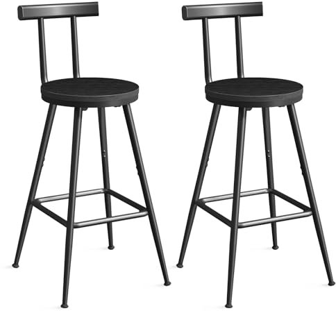 MAHANCRIS Tabourets de Bar, Lot de 2, Chaises, Siège Haut avec Dossier, Pieds Réglables Multidirectionnels, pour Cuisine, Salon, Bar, Café, Noir ABAHB6001
