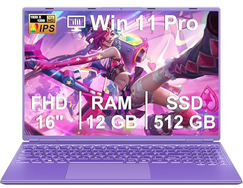 Gaming Laptop 16 Zoll Win 11 Notebook 12+512GB SSD Unterstützung 1TB