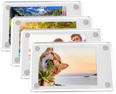 CPRNQY 4 Stück Magnet Bilderrahmen, Bilderrahmen Magnetisch, Mini Bilderrahmen, Klarer Doppelseitiger Magnetischer Fotoblock-Rahmen, Desktop Rahmenlose Bildanzeige