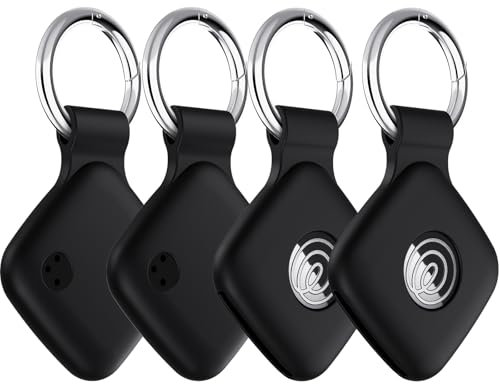 YWXTW [4 Pack] Silicone Case for Tile Mate 2024/2022 Tracker Holder with Keychain, Anti Lost Soft Secure Protective Cover Finder for Keys, Bags, Cat/Dog Collar Tag (Black+Black)