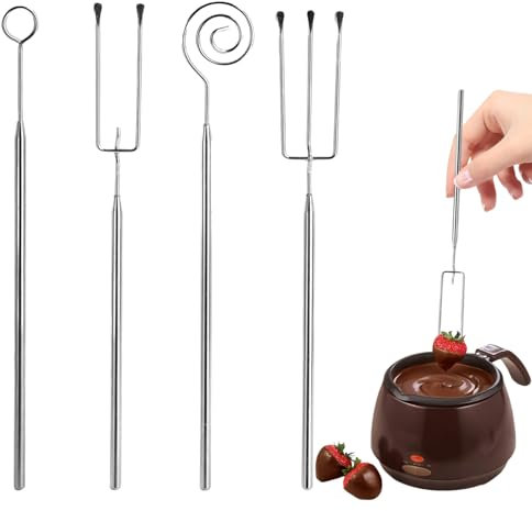 Prmape 4 Stück Schokolade Gabel, 200mm 304 Edelstahl Pralinen Besteck, 4 Unterschiedliche Form Diy Schokoladengabel, Schokoladen Tauchgabel Set für Handgefertigte Pralinen, Süßigkeiten