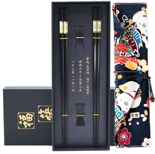 Fiberglas Spülmaschinenfeste Essstäbchen, 2 Paar Chinesische Stäbchen mit Halter und Tragetasche, Stäbchen zum essen, Sushi Rutschfeste Chopstick Geschenkset