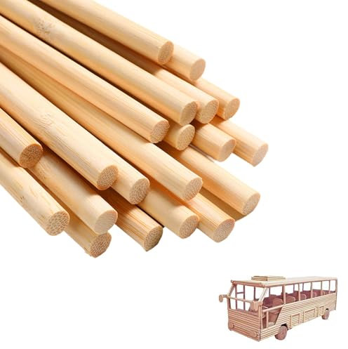 Baguette en bois naturel pour artisanat et bricolage, 30 pièces, longueur 20 cm, diamètre 10 mm, finition soignée, couleur bois