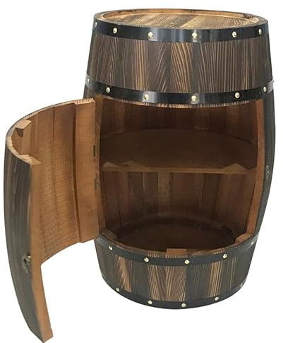 Generisch Weinfassschrank aus Massivholz mit Tür. Dekorativer Weinfass-Vitrine für Weingüter. Rustikaler Weinregal-Organizer für Weinbar und Heimdekor.