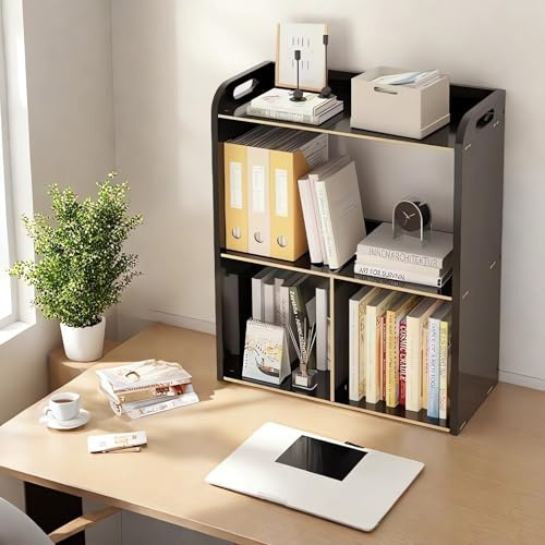 AUSHOPLAH Schreibtisch-Organizer-Regal, Tischregal Schreibtisch, Schreibtischregal, Tisch Regal, BüCherregale, BüCherregal E101 (A Schwarz)