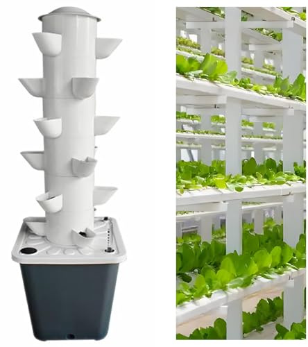 FXNFXLA Small Hydroponic Tower 18-Hole Balcony Hydroponics Growing System Kit with Pump, Timer, Automatic Watering, Suitable for Beginners to Grow Vegetables, Fruits