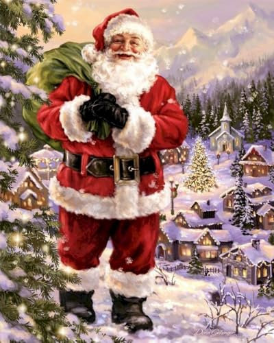 XIAOYOUQIAN Papá Noel En La Ciudad De Navidad,Pintura Por Números, 40X50Cm,Diy Kit De Pintar Con Números, Pintura Al Óleo Con Pinceles Y Pigmento Acrílico Para Adultos Y Niños,Con Marco