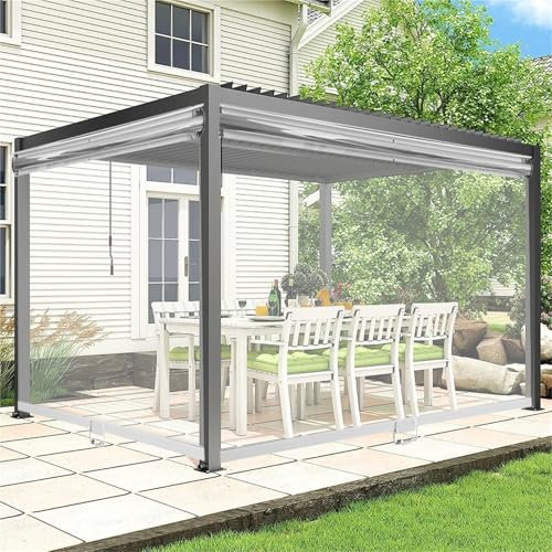 Store Enrouleur Transparent HD en PVC Imperméable/Étanche Rideau Rétractable Coupe-Vent À Ressorts Et Poignée Anti-Déchirure pour Pergola, Patio, Cuisine, Salle De Bain Commercial(W160xH160cm)