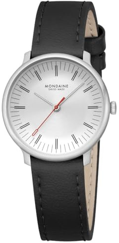 Mondaine Doppio Watch 33mm, Vintage Charm, Minimalist, Concave Off-White Dial, Double-Domed Sapphire Crystal, Swiss Quartz, 5 ATM Water-Resistant, Recycled Stainless Steel, Vegan Grape Leather Strap