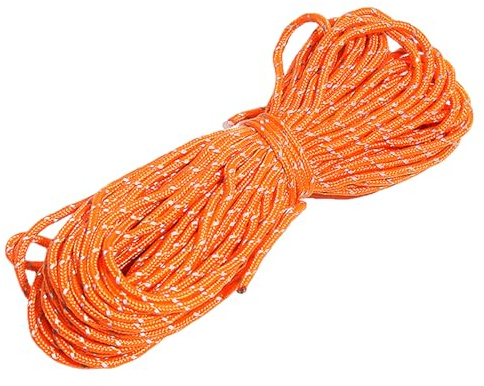 Ksheria 2mm Reflective Thin Paracord Rope - 65ft Dyneema Guy Lines for Tent, Tarp, Camping, Kite, Fluorescent Micro Paracord (Orang, 65 Feet)