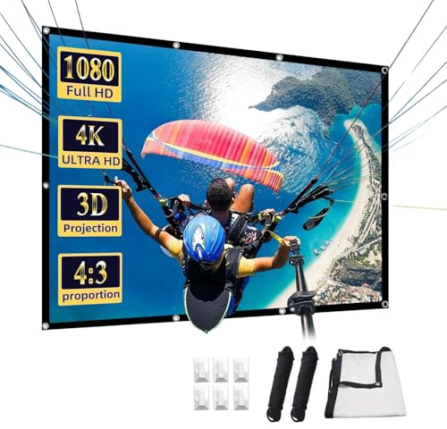 Pantalla de Proyección de 60-250 Pulgadas, 4K 4:3 HD Antiarrugas Lavable para Exteriores, Fiestas de Camping, Cine en Casa y Oficina(200 in(400x300cm))