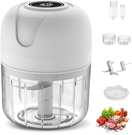 BAIFULAI Picadora eléctrica mini, cortador de cebolla, 100 ml y 250 ml, cuerpo de vaso, multipicadora con puerto USB, recargable, picadora de cebolla para cortar, picar molienda