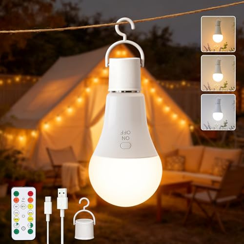 Ketom Glühbirne mit Fernbedienung E27, Aufladbare Glühbirne Dimmbar 7W | Wiederaufladbare glühbirne mit Timerfunktion, 3 Farben, Tastensteuerung, Drahtlose Dekorative Lampenbirne Notlicht Camping