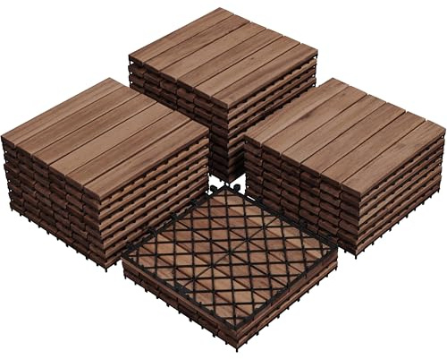 Yaheetech 2 Pack Acacia Wood Decking Tiles, 31 x 31cm, Total 54pcs, Brown