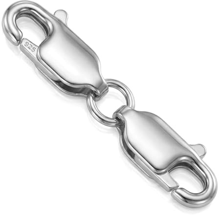 925 Sterling Double Lobster Claw Clasp Necklace Clasps and Closures Jewelry Clasp for Jewelry Making Bracelet Extender(Silver)