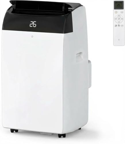 Leises 4-in-1 Mobiles Klimagerät 10000 BTU | Kühlen/Ventilieren/Entfeuchten/Follow-Me | Für Räume Bis 43–51㎡ Abluftschlauch+Digitaldisplay+Fernbedienung+24h-Timer (Schwarz, 10000 BTU)