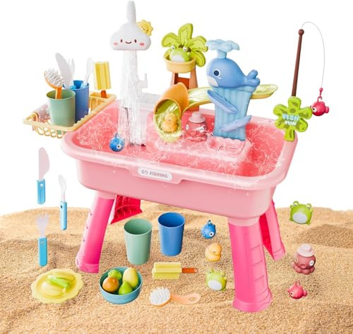 Canigegui Water Table, Wasserspieltisch Für Kinder Mit Pumpe, Spielbecken Mit Fließendem Wasser, Wasserbahn Kinder Draußen Für Jungens Und Mädchen Im Alter Von 4–8 Jahren, Hinterhof, Hof, Außenpool