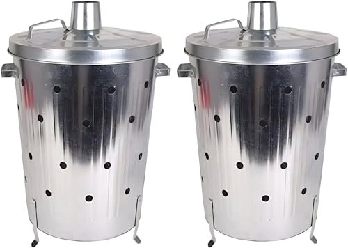 BURI 2 Stück Verbrennungstonne 75L je 47x74cm Metall verzinkt mit Deckel Feuertonne Garten Feuerschale Terrassenofen Feuerschalen für den Garten Feuerkorb Körbe Feuerstelle Outdoor Ofen Terrasse
