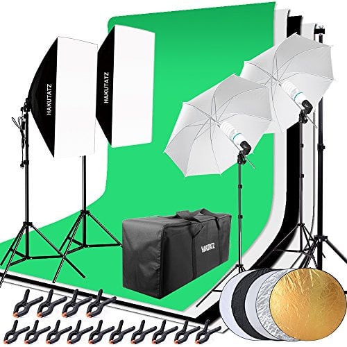 HAKUTATZ® Profi Fotostudio Set Studioleuchte Studiosets Hintergrundsystem Lampenstativ Softbox Fotografie mit Schutztasche Greenscreen Set