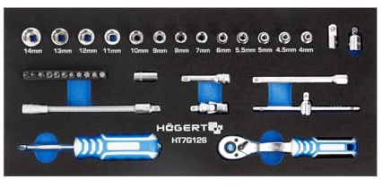 Högert Technik Steckschlüsselsatz mit Ratche, 34 Stück, EVA-Einsätz HT7G126