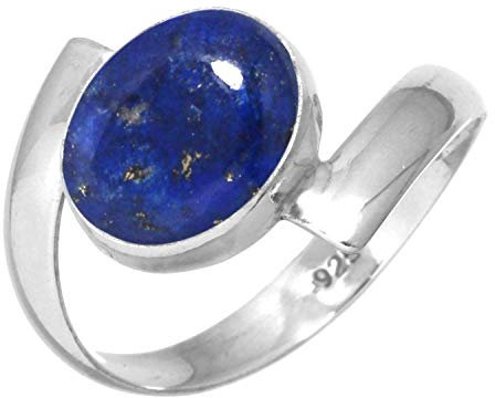 Jeweloporium Blauer Lapislazuli Silberring Größe 59 (18,8), 925 Sterling Silber Ring für Damen, Natürlicher ovaler Edelstein Boho Schmuck