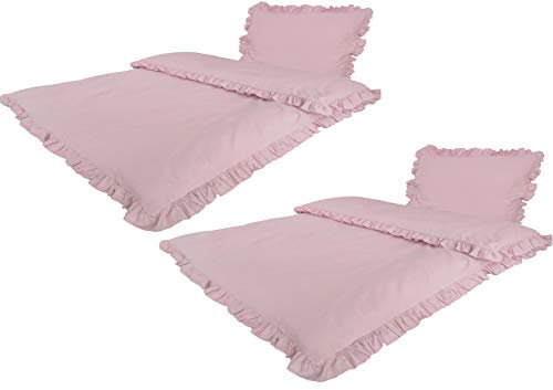 MB Warenhandel24 4-Teilige hochwertige Renforcé-Bettwäsche RÜSCHEN Rose Landhaus Romantik Vintage 2X 135x200 Bettbezug + 2X 80x80 Kissenbezug