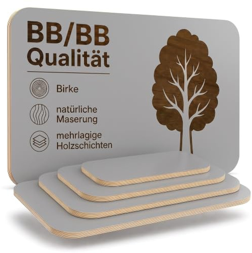 AUPROTEC 120x60 cm Multiplex Platte | grau | Eckenradius 100mm | 18mm | Holzplatte, abgerundeten Ecken, mehrlagig querverleimt, astarme Oberfläche, Birke BB Qualität, für Handwerk, industrie & DIY