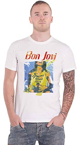 Bon Jovi T Shirt Slippery When Wet Original Cover Nue offiziell Herren Weiß XL
