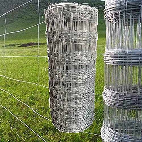 50M Length Hot Dipped Galvanized Wire Mesh Roll Stock Fence Livestock Fencing, L8/80/15 Stock Metal Agricultural Industry Enclosure Outdoor Netting for Horse Cow Sheep Deer Pig