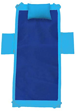 Timeshop Lab Toalla de playa y piscina azul de microfibra grande 70 x 190 cm para hombre y mujer con bolsillos laterales cojín hinchable y topes en las esquinas para cuna