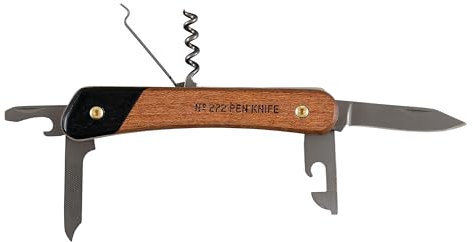 Gentlemen's Hardware 7-in-1 Multi-Tool Mini Titanium Coated Steel Pen Knife Pocket Tool, Wood Handle