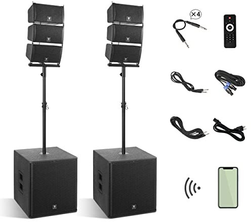RECK CLUB-8000 18-inch 8000W P.M.P.O Stereo DJ/Powered PA Speaker System Combo Set 6 Line Array Speakers and Two 18 inch Subwoofers with Bluetooth/USB/SD Card/Remote Control