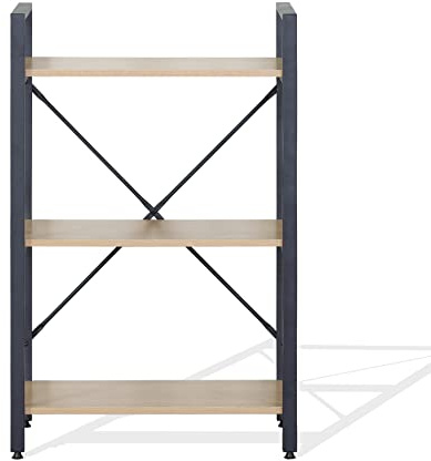 Rebecca Mobili Niedriges Bücherregal, offenes Wohnzimmerregal, Spanplatte Metall, Schwarz Beige, für Bücher Ornamente - Maße: 94 x 60 x 32 cm (HxLxB) - Art. RE6753