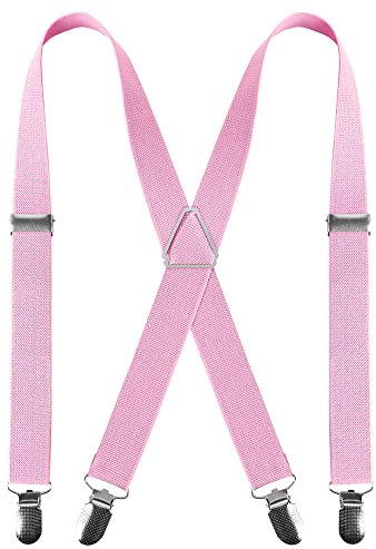 Bretelle da uomo con 4 clip a forma di X, bretelle elastiche regolabili per pantaloni da uomo, bretelle da uomo, rosa, Taglia unica