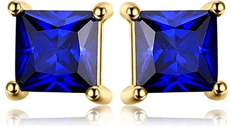 Jewelrypalace Quadrat Schliff 0.6ct Erstellt Saphir Ohrstecker Silber 925 Damen, Blau Schmuck Set Gelbgold, Vergoldet Ohrringe Silber Edelstein Mädchen, Ohrstecker Silber klein mit Stein Frauen