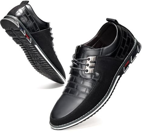 Mens Dress Shoes Black Casual Business Oxford Derby Orthopedic Leather Shoes Simple Lace-up Walk Loafers Flats for Men