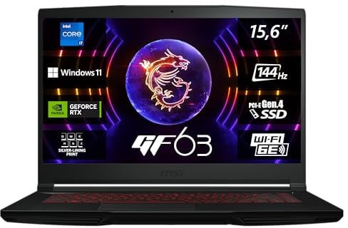 MSI Katana 15 Gaming Notebook | 39,6 cm (15,6 Zoll) FHD 144 Hz | Intel Core i7-12650H | 2x8GB RAM | 512GB SSD | RTX 4070 8 GB | Windows 11 Home | QWERTZ Tastatur | Schwarz | B12VGK-424