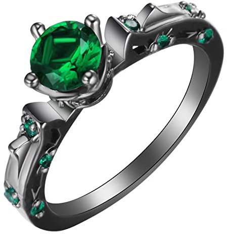 Homxi Schwarz Ring Damen,4 Zinken mit Rund Zirkonia Schwarz Grün Kupfer Finger Rings Damen Damenring Hochzeit Gr.60 (19.1)