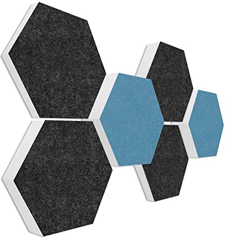 platino24 Schallabsorber COLORE aus Basotec G+ I Akustikpaneele mit Akustikfilz I 3D Wand-Paneele mit 6 Waben in Anthrazit & Hellblau I Akustikplatten zur Schalldämmung in Büro, Studio & Wohnung