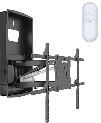 Mount-It! Motorized Fireplace TV Wall Mount, Electric TV Mount with Height Adjustable Drop Down Arms for Mantel Installation, Fits 65, 70, 75, 80 Inch Screens