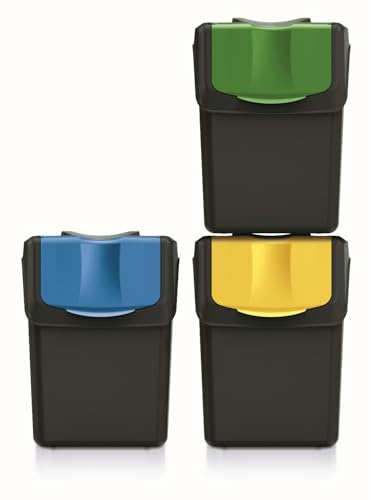 Keden Sortibox Mülltrennsystem3x20L Set Mülltrennungsbehälter Recycling Recyclingbehälter Abfallsortierkorb Behälter Abfalleimer aus Kunststoff (Schwarz) (Schwarz)