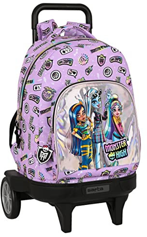 Safta MONSTER HIGH - Mochila Grande con Ruedas, Compact Evolución, Extraíble, Ideal para Niños de Diferentes Edades, Cómoda y Versátil, Calidad y Resistencia, 33x22x45 cm, Color Lila