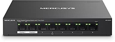 Mercusys TP-Link MS108GP Switch PoE+ 8 Ports Gigabit, 7 Ports PoE+, 65W pour Tous Les Ports PoE, Boitier Métal, Plug-and-Play, Durable et Silencieux