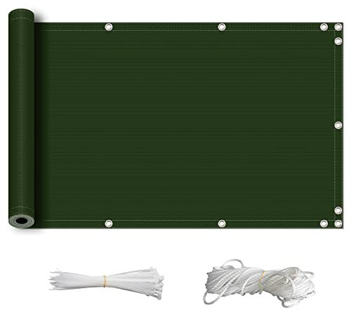 ZQXFZ Brise Vue pour Balcon 150x750cm 165g/㎡ Coupe-Vent Facile à Assembler Garde de Vie privée Cache Vue Balcon occultant Jardin -Vert Foncé.