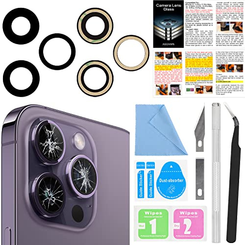 2 Stück Rückkamera-Objektiv Glas Ersatz für iPhone 14 Pro 6,1 Zoll mit vorinstalliertem Kleber, ASDAWN Rückkameraobjektiv-Set mit Installationsanleitung + Reparaturwerkzeug-Set
